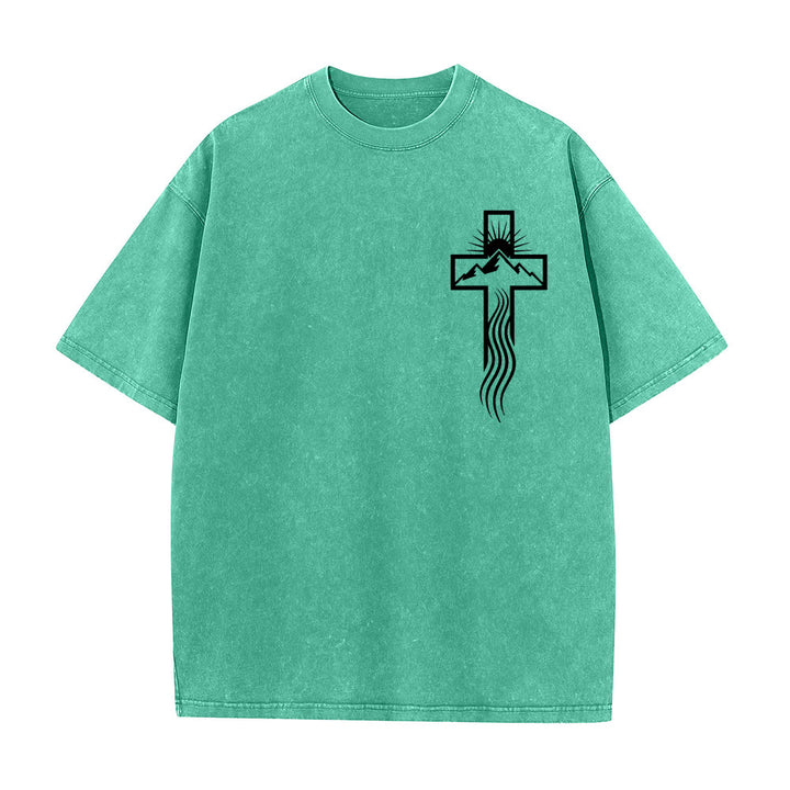 Christianartworkshop Cross & Nature Symbol Graphic Unisex Washed T-Shirt - Green - 5XL - image 4