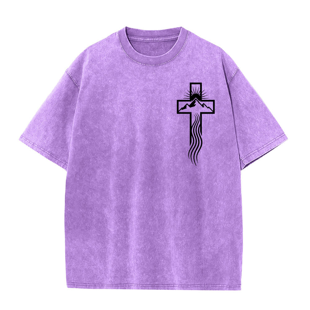 Christianartworkshop Cross & Nature Symbol Graphic Unisex Washed T-Shirt - Purple - 5XL - image 6