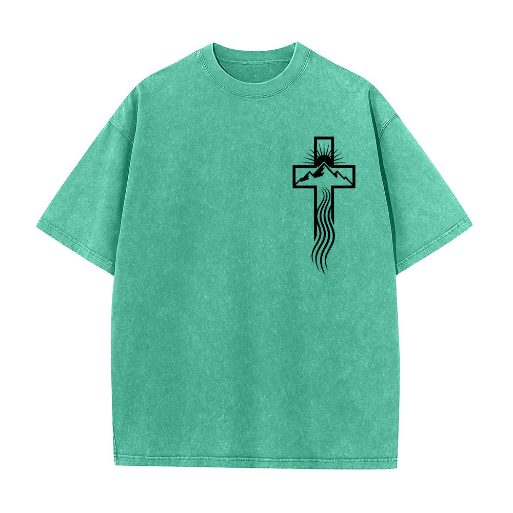 Christianartworkshop Cross & Nature Symbol Graphic Unisex Washed T-Shirt - Green - 5XL - image 4