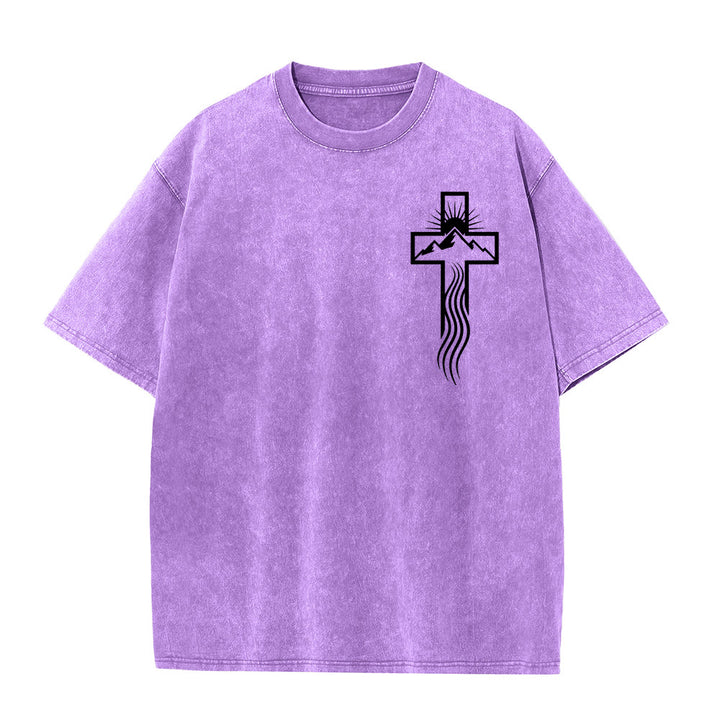Christianartworkshop Cross & Nature Symbol Graphic Unisex Washed T-Shirt - Purple - 5XL - image 7