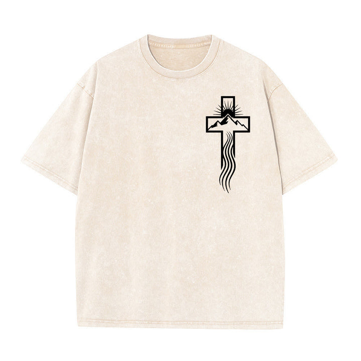 Christianartworkshop Cross & Nature Symbol Graphic Unisex Washed T-Shirt - Beige - 5XL - image 9