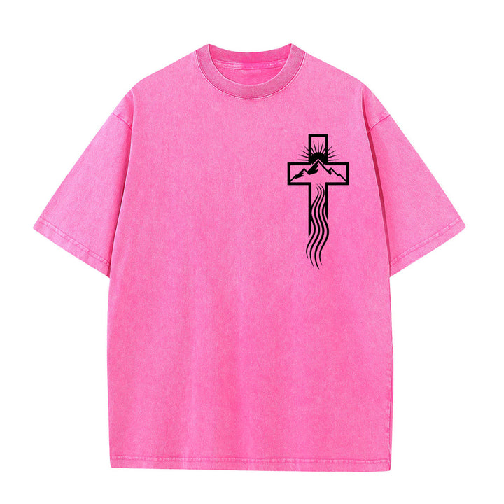Christianartworkshop Cross & Nature Symbol Graphic Unisex Washed T-Shirt - Pink - 5XL - image 4