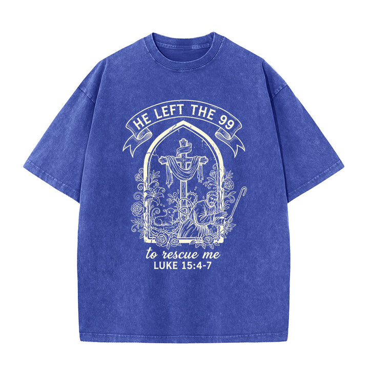Christianartworkshop His Relentless Care Shepherd & Lamb Unisex Washed T-Shirt - Blue - 5XL - image 4