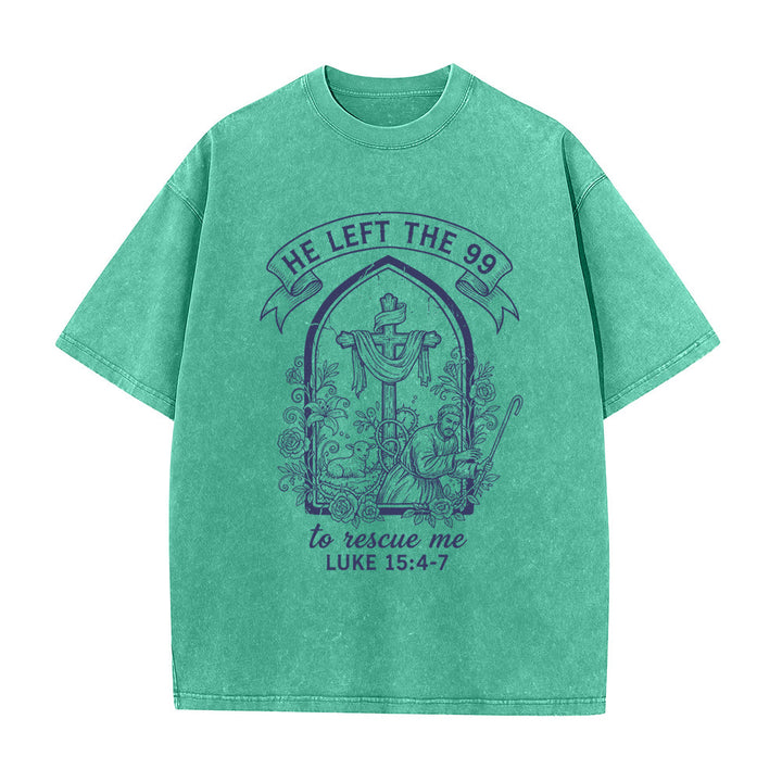 Christianartworkshop His Relentless Care Shepherd & Lamb Unisex Washed T-Shirt - Green - 5XL - image 5