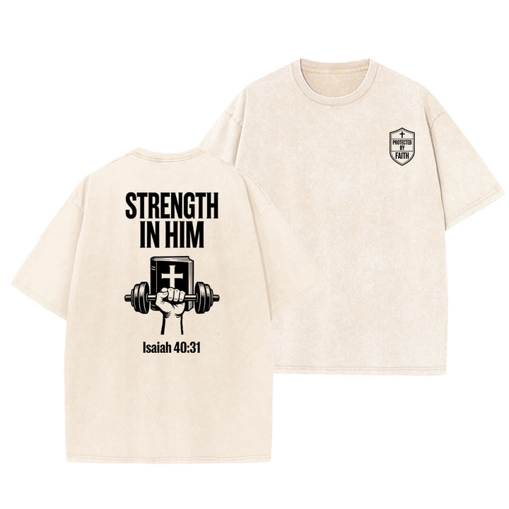 Christianartworkshop Strength in Him Isaiah 40:31 Graphic Unisex Washed T-Shirt - Beige - 5XL - image 4