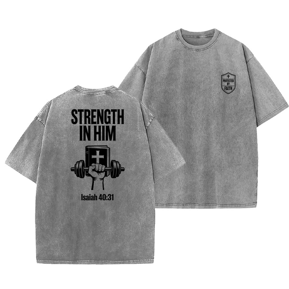Christianartworkshop Strength in Him Isaiah 40:31 Graphic Unisex Washed T-Shirt - Grey - 5XL - image 7