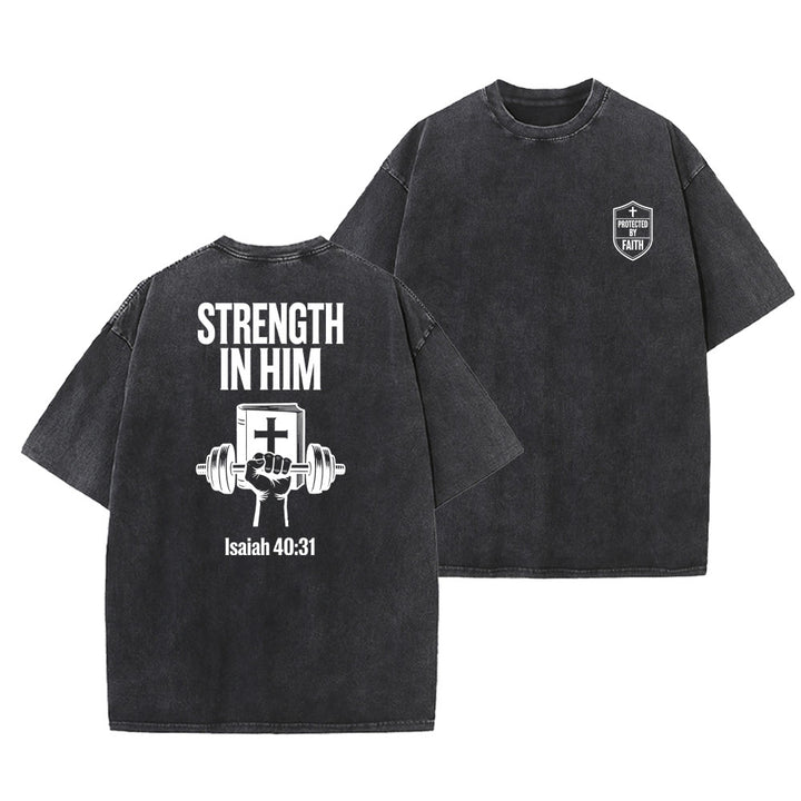 Christianartworkshop Strength in Him Isaiah 40:31 Graphic Unisex Washed T-Shirt - Black - 5XL - image 0