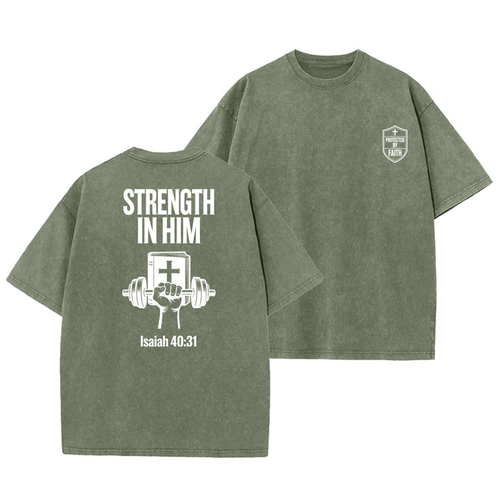 Christianartworkshop Strength in Him Isaiah 40:31 Graphic Unisex Washed T-Shirt - Army Green - 5XL - image 21