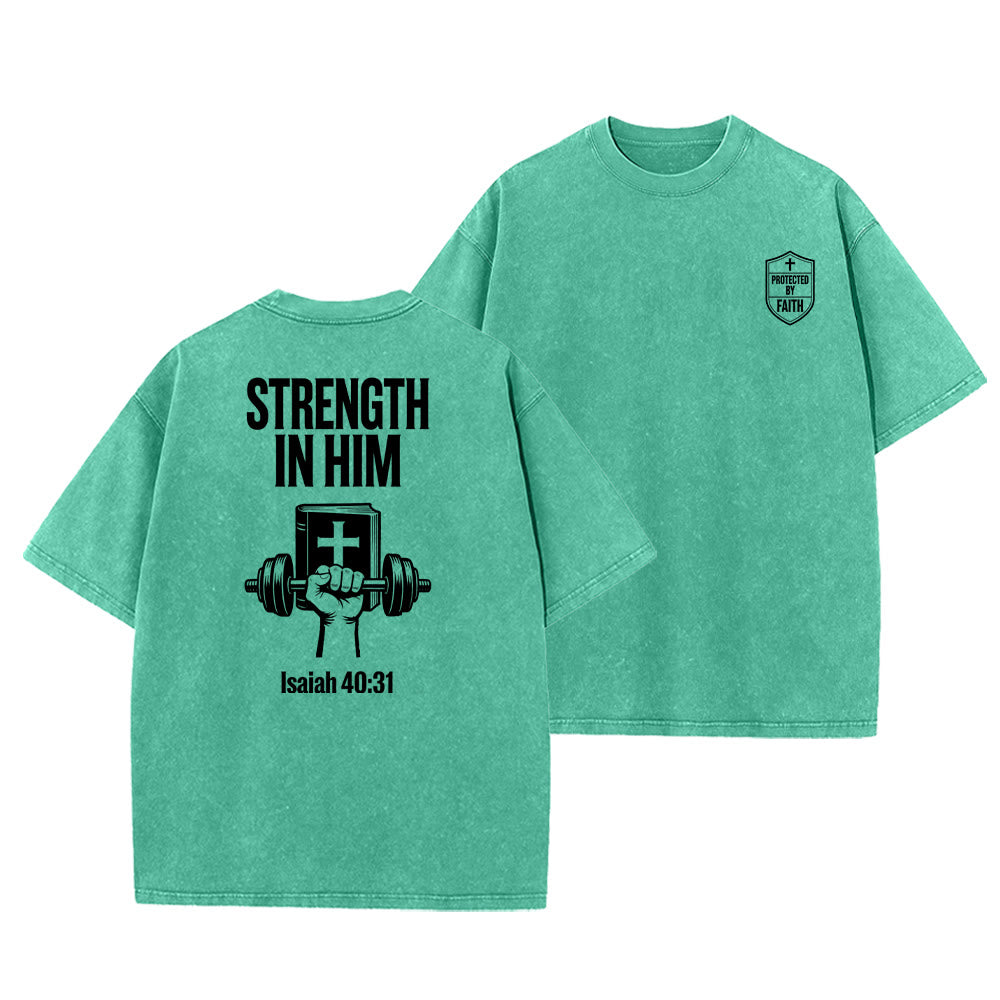 Christianartworkshop Strength in Him Isaiah 40:31 Graphic Unisex Washed T-Shirt - Green - 5XL - image 18