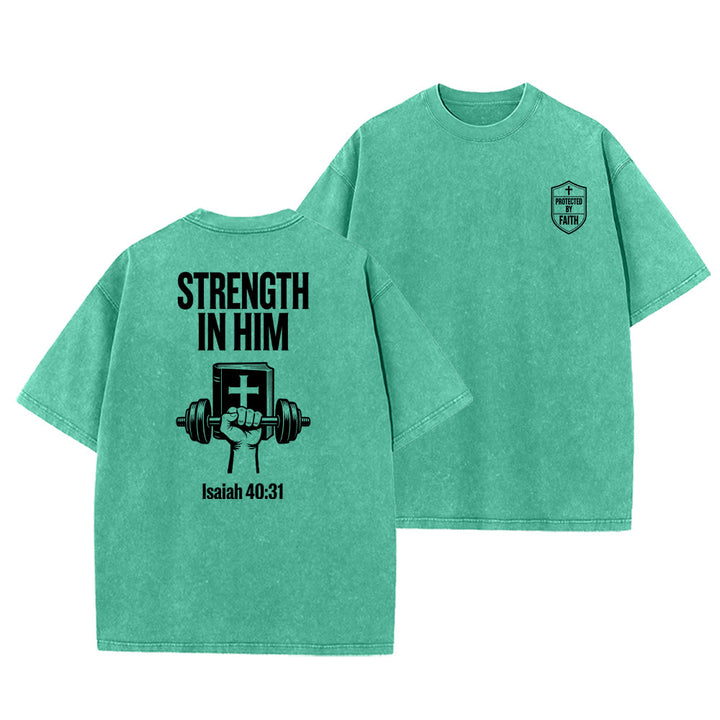 Christianartworkshop Strength in Him Isaiah 40:31 Graphic Unisex Washed T-Shirt - Green - 5XL - image 19