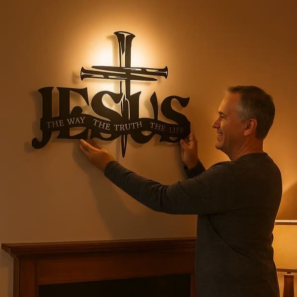 Christianartworkshop Faithful Jesus & Cross Design Metal Wall Decor Home Decoration - image 2