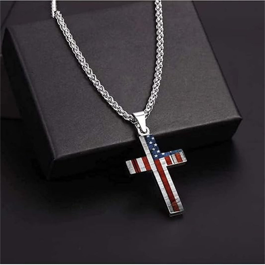 Christianartworkshop Metal Cross Necklace with American Flag Motif: Carry Faith and Honor Close to The Heart - image 2