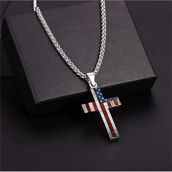 Christianartworkshop Metal Cross Necklace with American Flag Motif: Carry Faith and Honor Close to The Heart - image 2