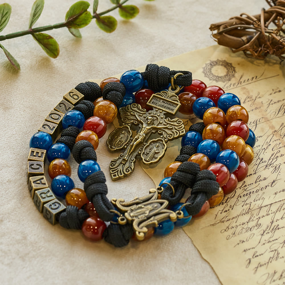 Christianartworkshop 2026 New Year Colorful Faith Rosary: Custom Name & Guardian Crucifix - 2026 New Year Rosary - image 0