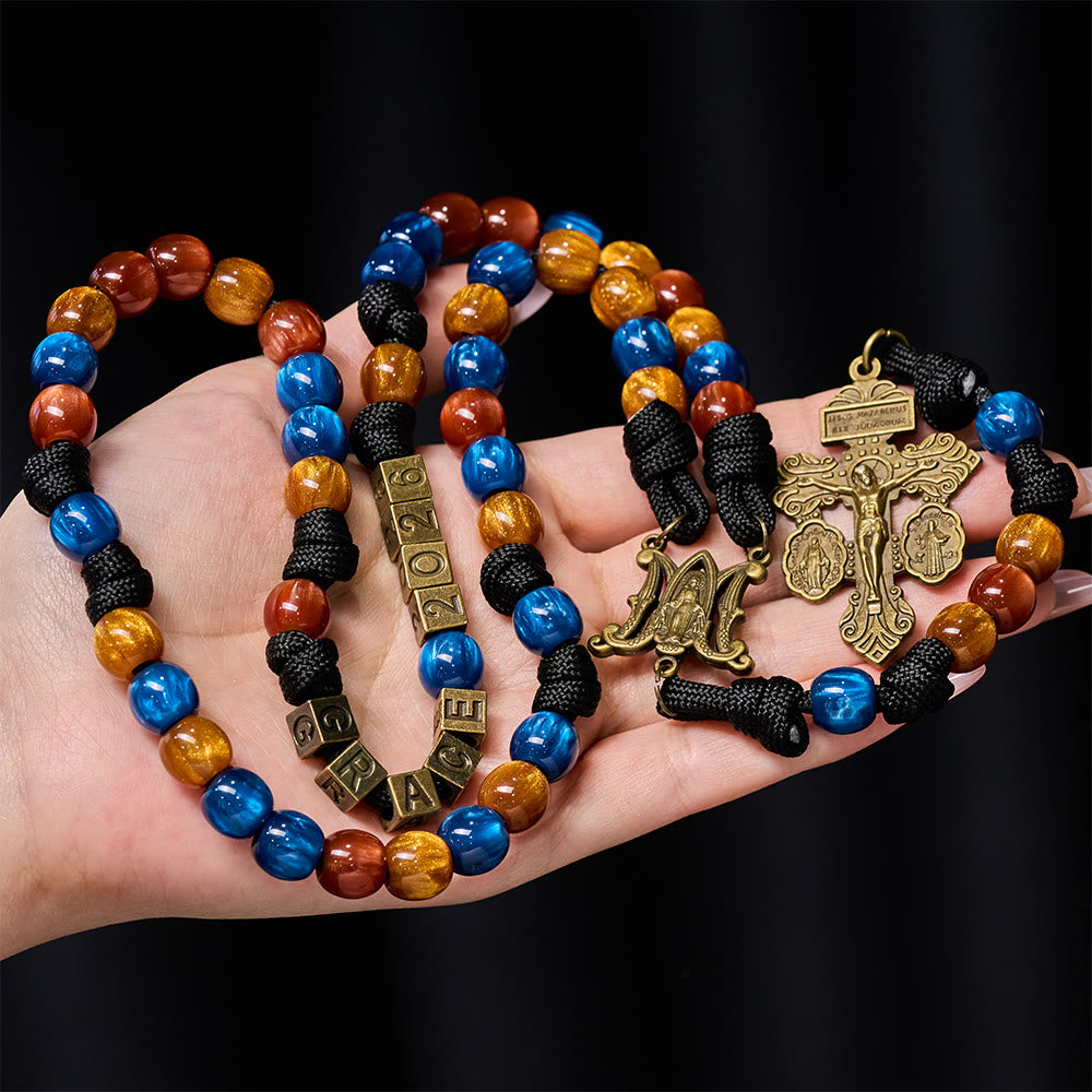 Christianartworkshop 2026 New Year Colorful Faith Rosary: Custom Name & Guardian Crucifix - image 1