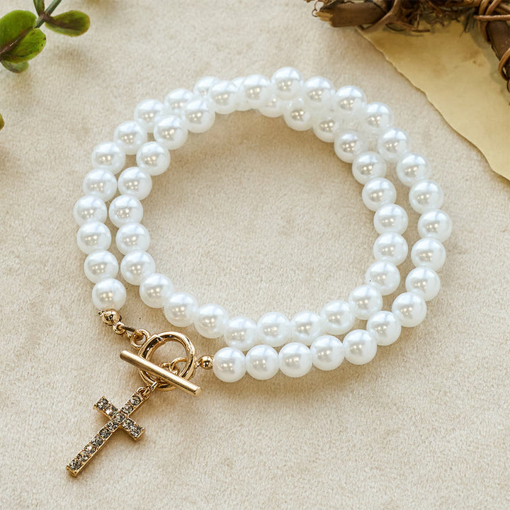 Christianartworkshop Elegant Beaded Strand Cross Charm Toggle Necklace: Wear His Comfort Daily - image 6