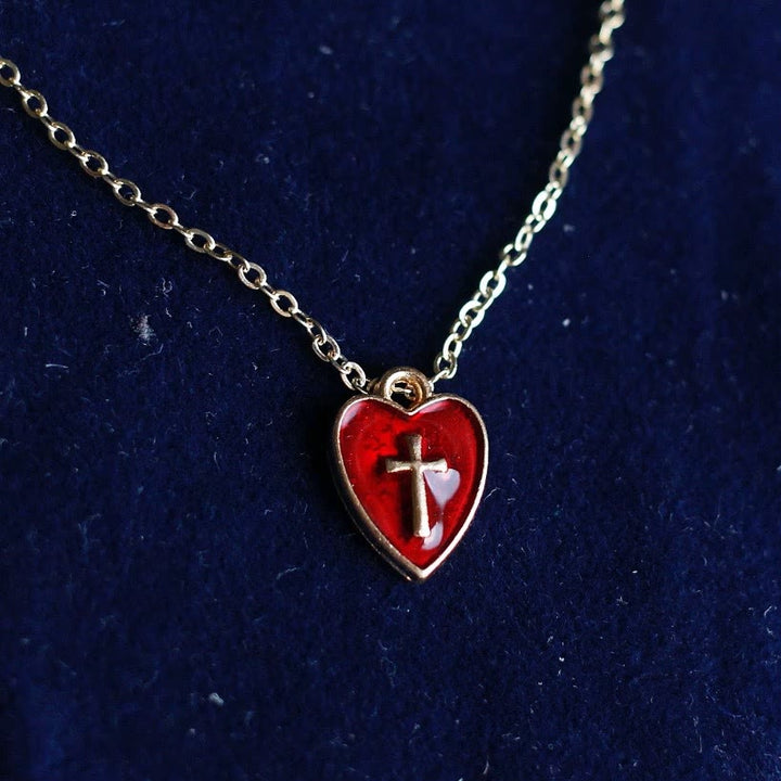 Christianartworkshop Matching Heart & Cross Charm Necklace & Earrings: Embody His Tender Love - Necklace - image 0