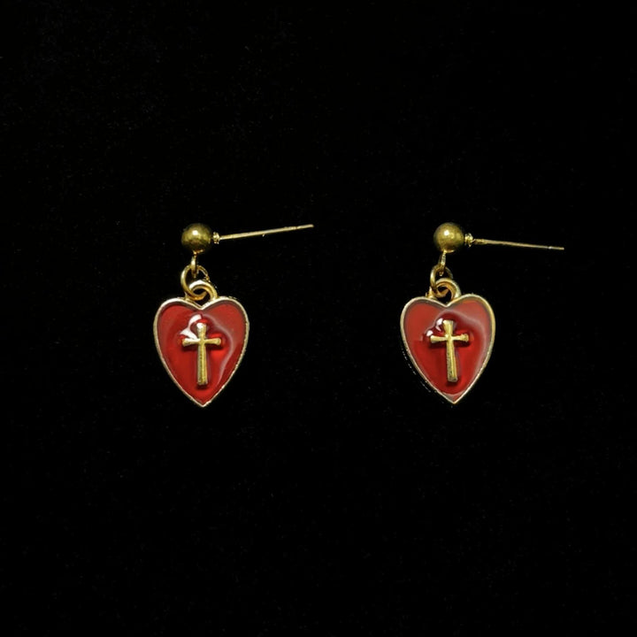 Christianartworkshop Matching Heart & Cross Charm Necklace & Earrings: Embody His Tender Love - Earrings - image 2