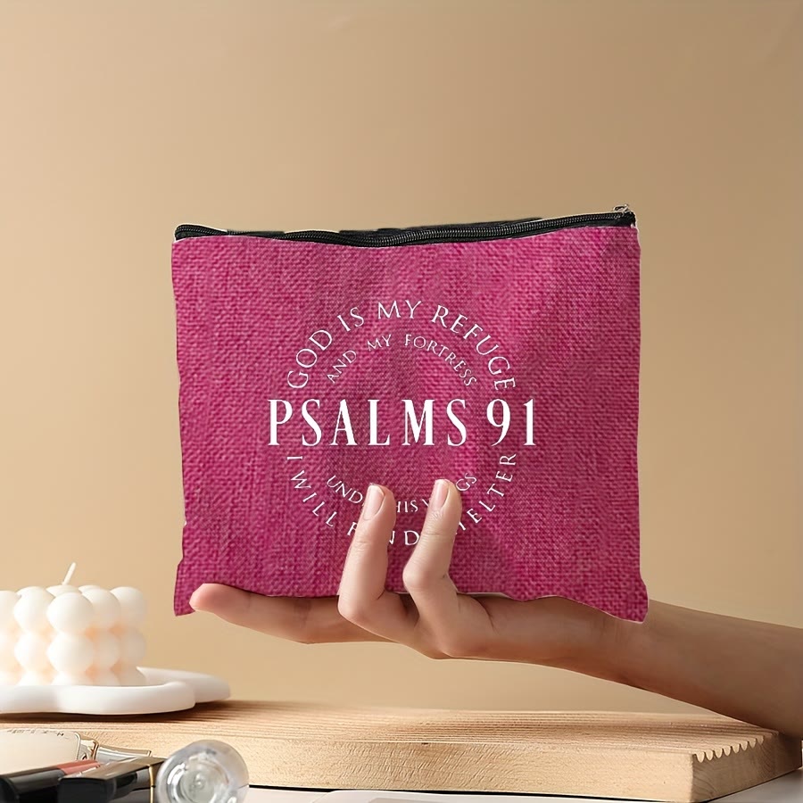 Christianartworkshop Psalms 91 Verse Printed Canvas Cosmetic Bag: Embody His Shelter & Care - Pink - image 0