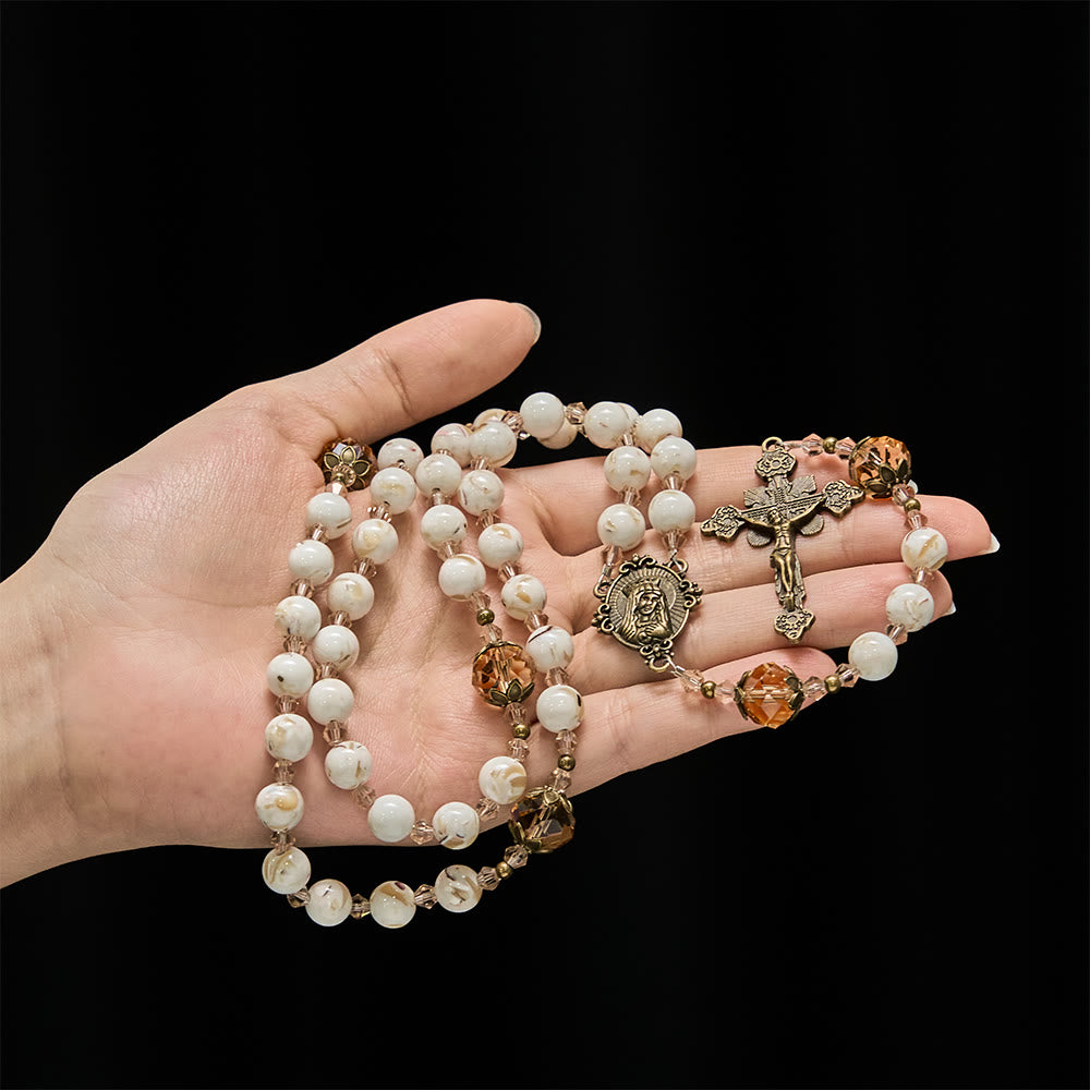 Christianartworkshop Calm White Shell Turquoise & Champagne Accents Detailed Rosary: Hold His Peace Close - image 1