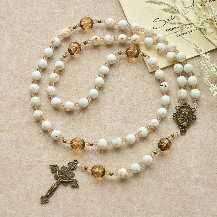 Christianartworkshop Calm White Shell Turquoise & Champagne Accents Detailed Rosary: Hold His Peace Close - image 3