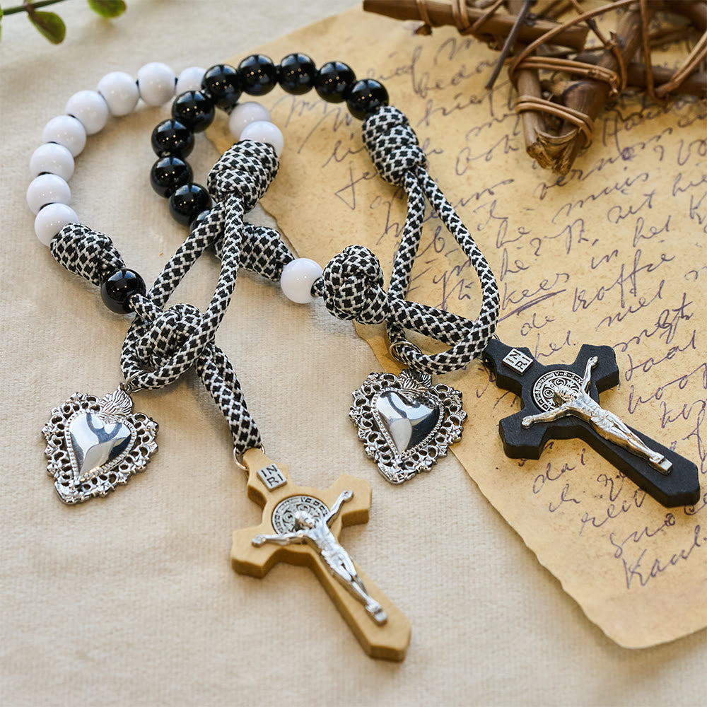 Christianartworkshop Eternal Love Couple Pocket Rosary Set with Sacred Heart & Crucifix - Couple Set (Black & White) - image 0