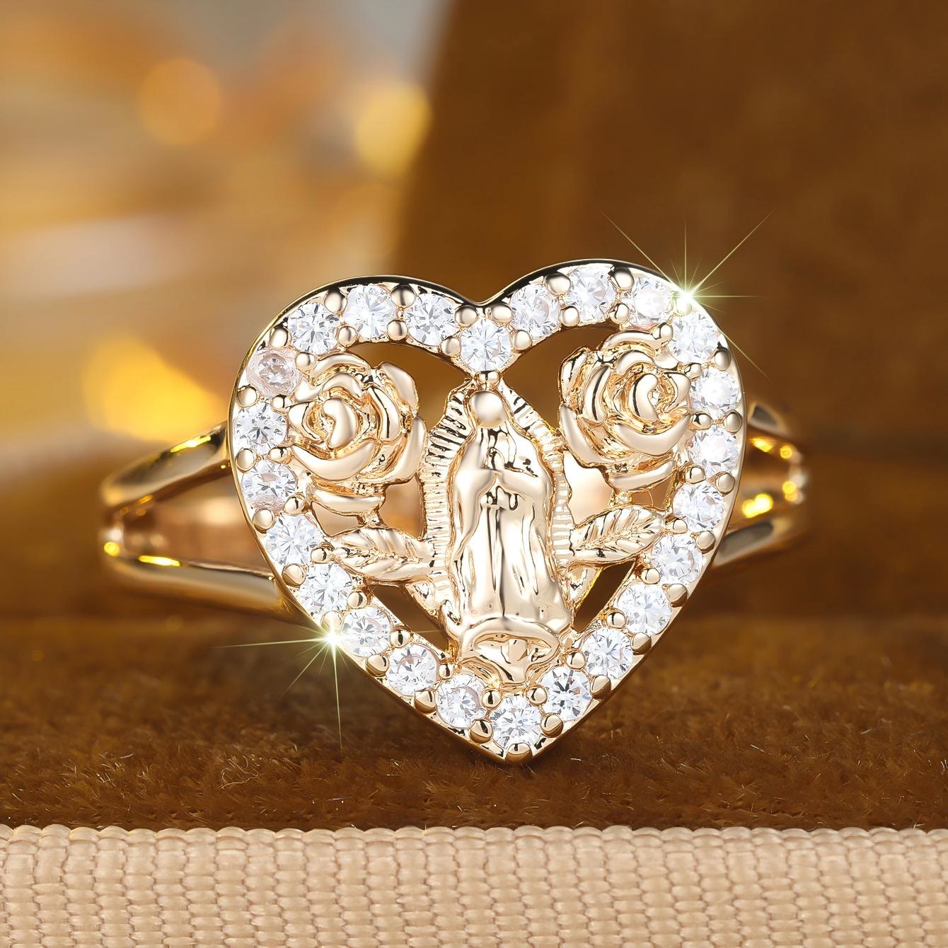 Our Lady Heart Ring with Rose Accents – Christian Jewelry Devotional ...