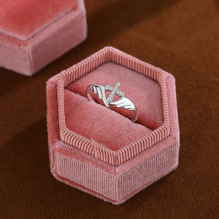 Christianartworkshop Silver Cross Wing Ring with Cubic Zirconia Accents: Embody His Angelic Protection - image 3