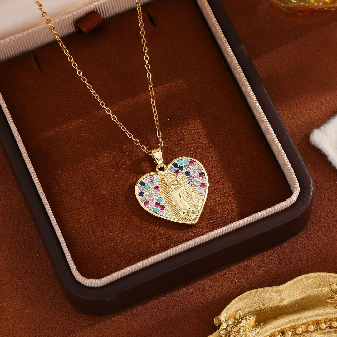 FREE Today: Radiant Our Lady Necklace with Heart-Frame Cubic Zirconia: Carry Her Care in Daily Wear - Colorful - image 2