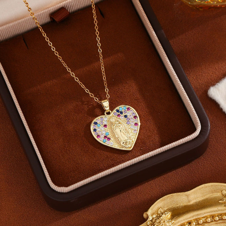 FREE Today: Radiant Our Lady Necklace with Heart-Frame Cubic Zirconia: Carry Her Care in Daily Wear - Colorful - image 2