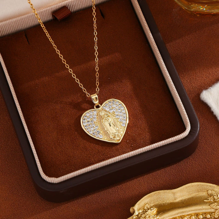 Christianartworkshop Radiant Our Lady Necklace with Heart-Frame Cubic Zirconia: Carry Her Care in Daily Wear - White - image 4