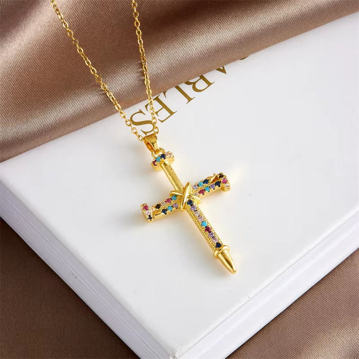 Christianartworkshop Nail-Inspired Cross Necklace with Cubic Zirconia: Hold His Grace Close - image 7
