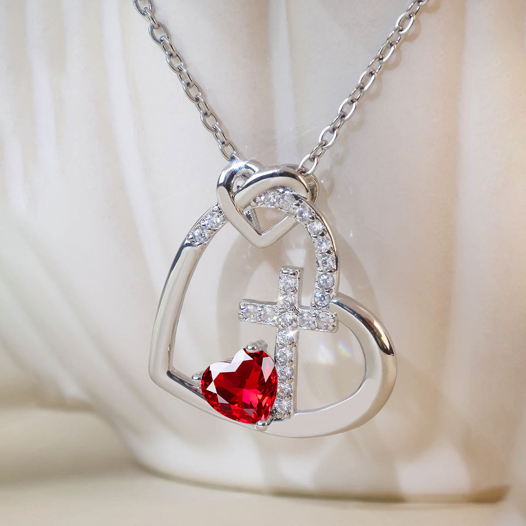 Christianartworkshop Sacred Heart Cross Necklace with Colored Accent: A Daily Link to His Love - Red - image 0