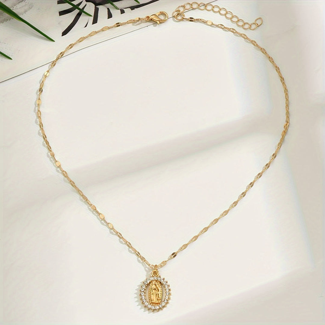 Christianartworkshop Oval Our Lady Necklace with Encircled Cubic Zirconia: Embody Her Tender Grace - image 3