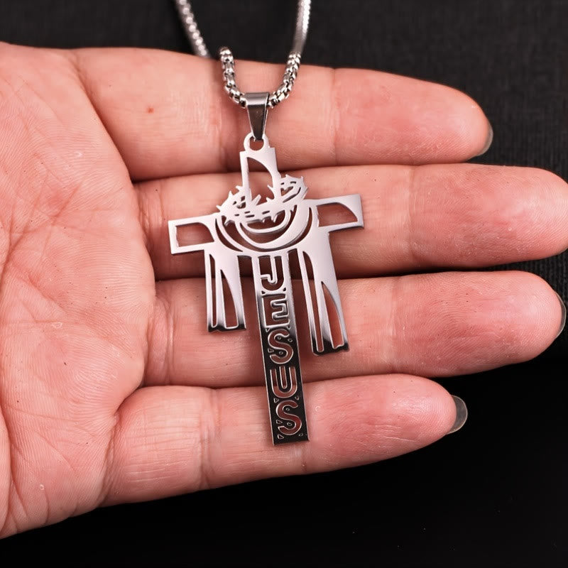 Christianartworkshop Sacred Cutout Jesus Cross Necklace with Thorn Crown: His Peace in Stylish Form - image 1