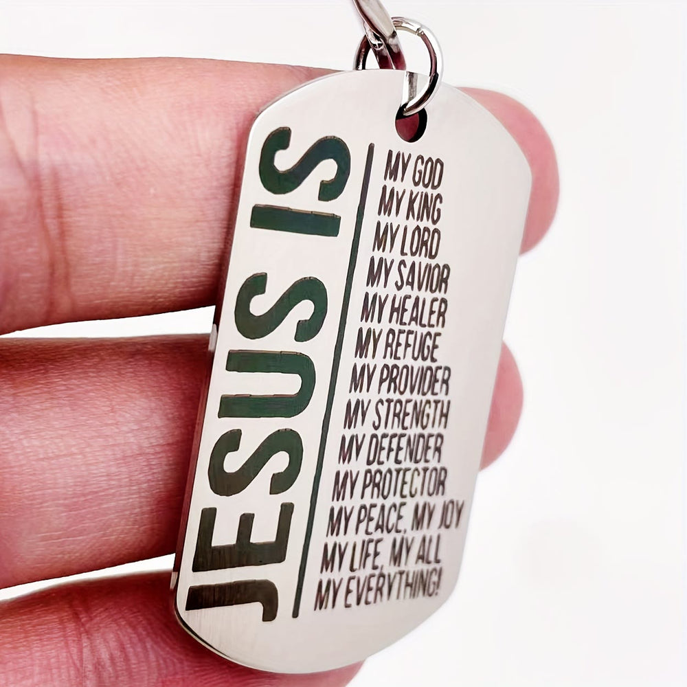 Christianartworkshop Dog Tag Keychain with "JESUS IS" & His Roles List: Embody His All-Encompassing Care - image 1