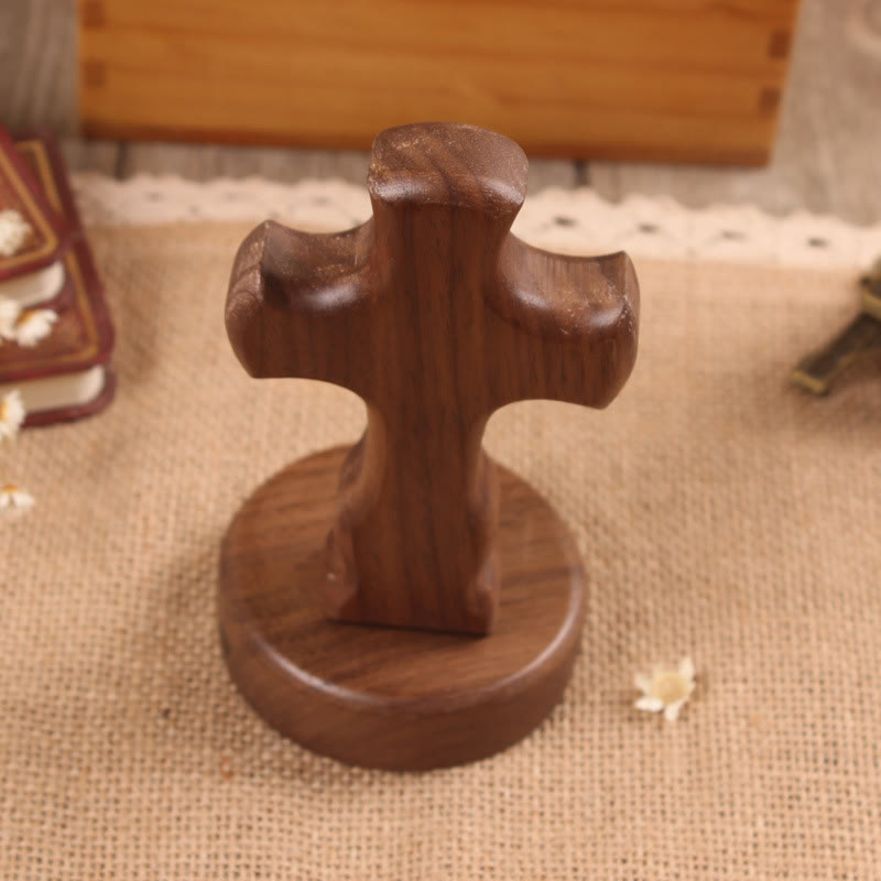 Christianartworkshop Wood Desktop Cross Ornament with Round/Floral Base: Embody His Quiet Peace at Work - Cross B & Round Base - Dark - image 9