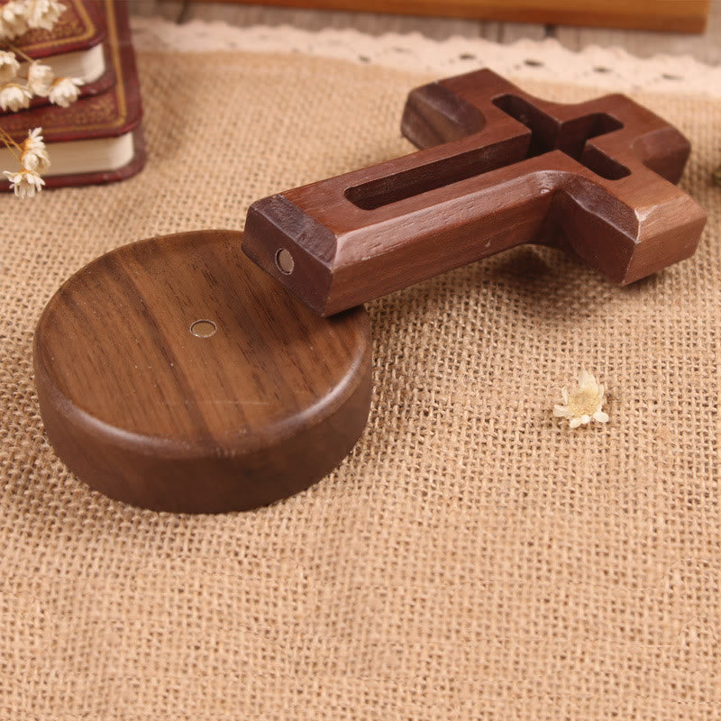 Christianartworkshop Wood Desktop Cross Ornament with Round/Floral Base: Embody His Quiet Peace at Work - Cross A & Round Base - Dark - image 7