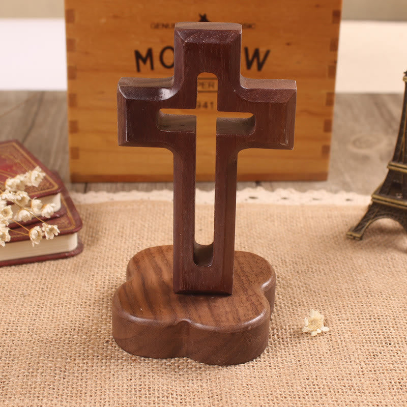 Christianartworkshop Wood Desktop Cross Ornament with Round/Floral Base: Embody His Quiet Peace at Work - image 5