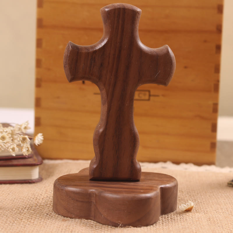 Christianartworkshop Wood Desktop Cross Ornament with Round/Floral Base: Embody His Quiet Peace at Work - Cross B & Floral Base - Dark - image 8