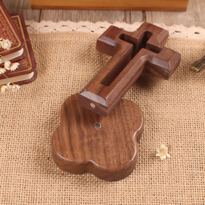 Christianartworkshop Wood Desktop Cross Ornament with Round/Floral Base: Embody His Quiet Peace at Work - Cross A & Floral Base - Dark - image 6