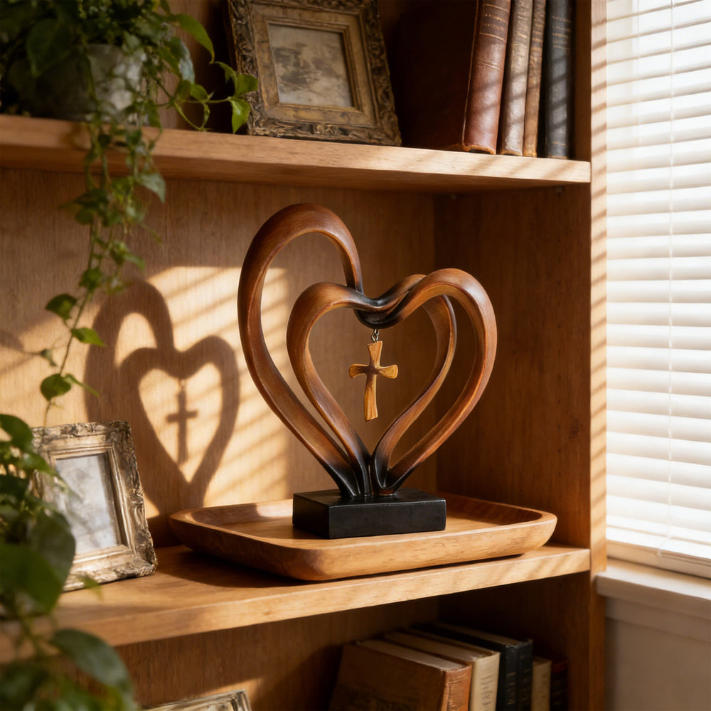 Christianartworkshop Resin Double-Heart Cross Pendant Desktop Ornament: Embody His Tender Grace at Work - image 1