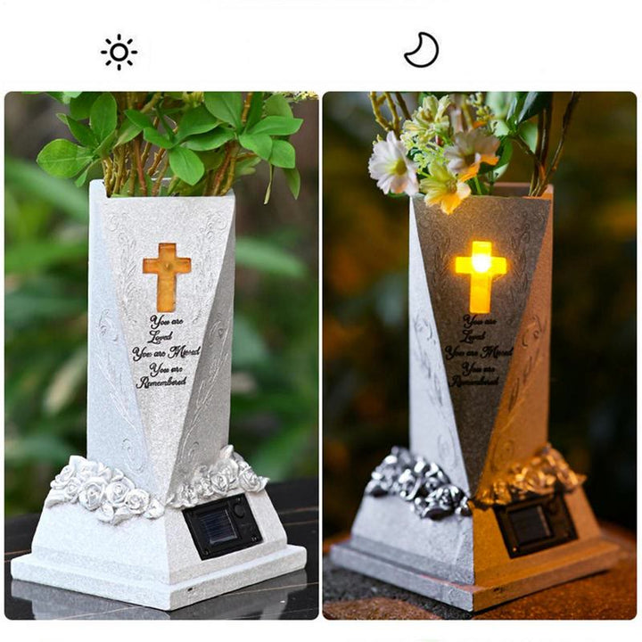 Christianartworkshop Solar-Powered Cross Cemetery Vase Ornament: Carry His Grace in Tender Moments - image 2