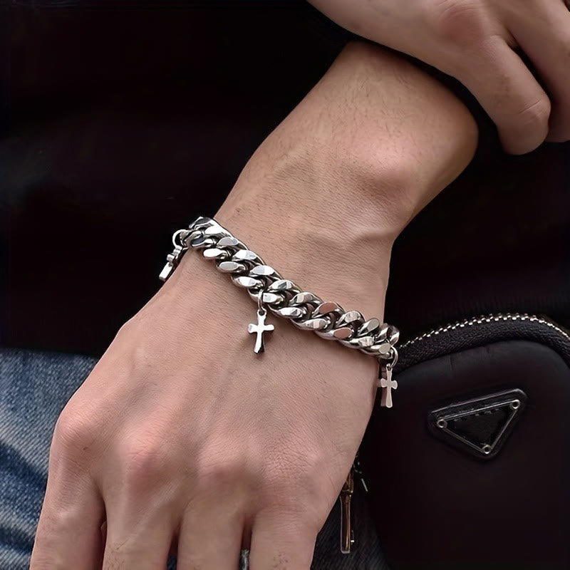 Christianartworkshop Curb Chain Bracelet with Dangling Cross Charms: Embody His Bold Grace - image 1