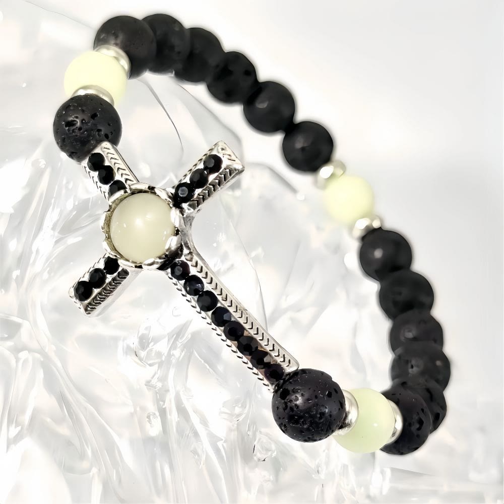 Christianartworkshop Volcanic Stone Bracelet with Glow-in-the-Dark Cross: Embody His Luminous Grace - image 7