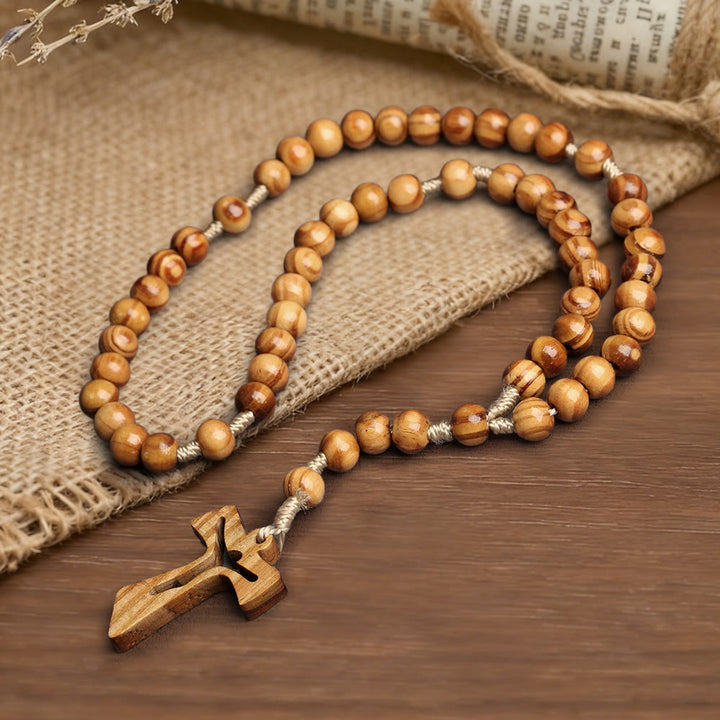 Christianartworkshop Natural Wood Bead Rosary with Hand-Carved Crucifix: Embody His Gentle Grace - image 1