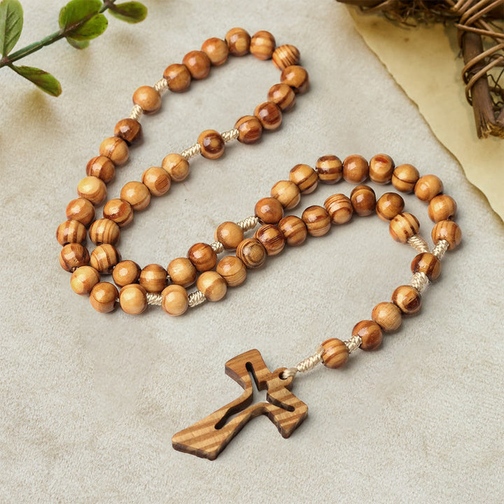 Christianartworkshop Natural Wood Bead Rosary with Hand-Carved Crucifix: Embody His Gentle Grace - Brown - image 0