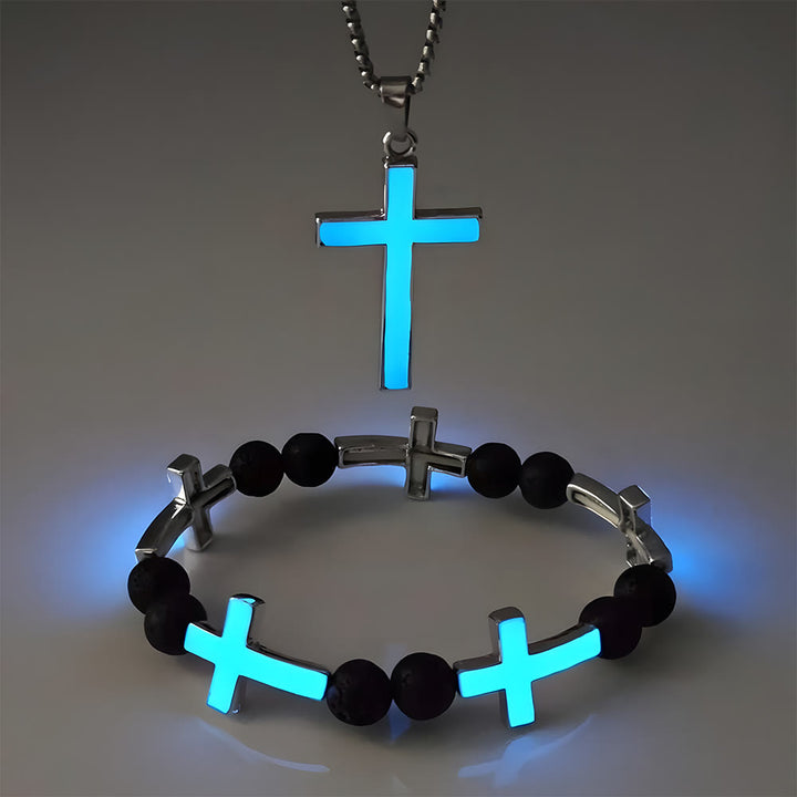 FREE Today: Luminous Cross Necklace & Beaded Bracelet Set: Remind of His Quiet Light - Blue Set of 2 - image 5