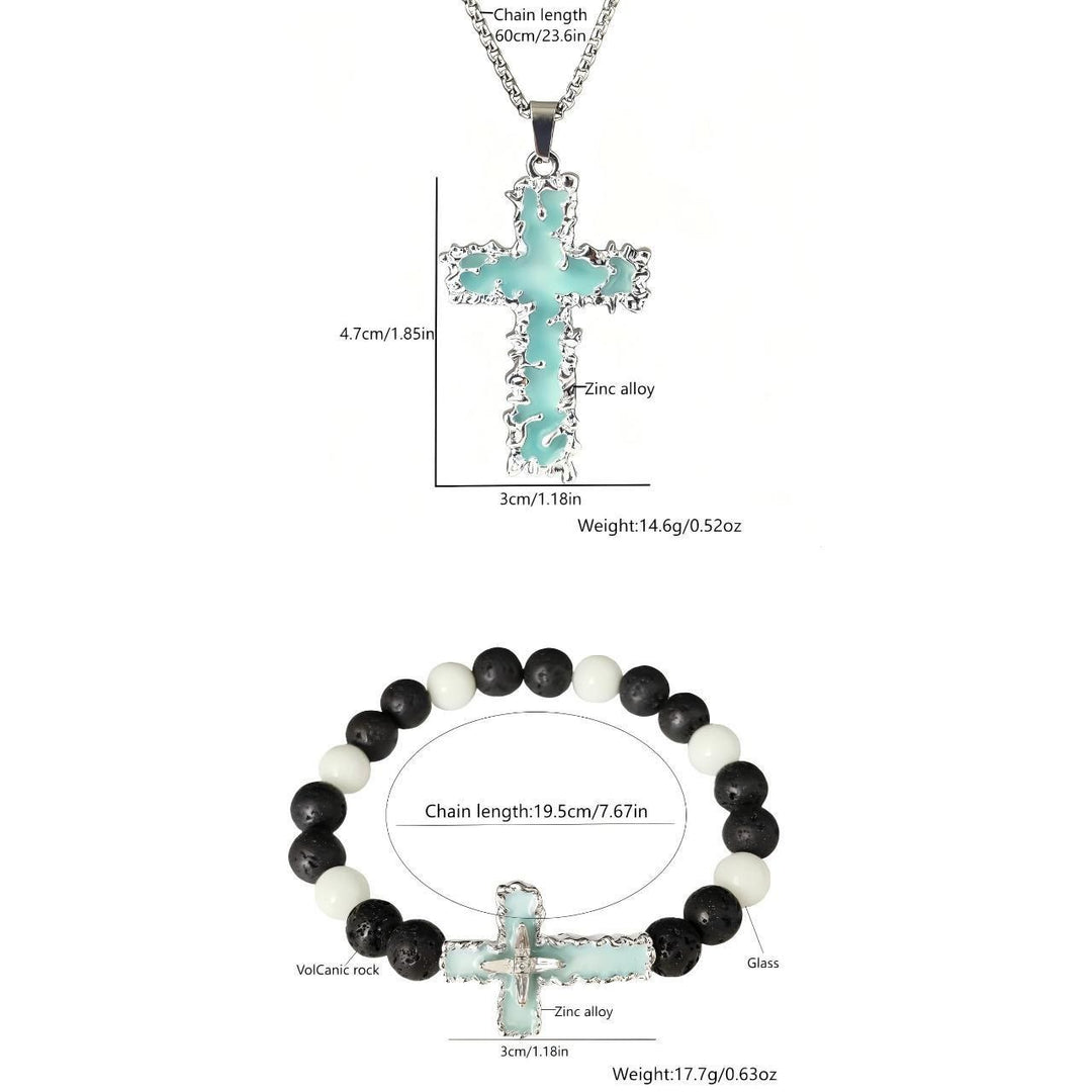 Christianartworkshop 3-Color Luminous Cross Necklace & Beaded Bracelet Set: Remind of His Quiet Light - image 9