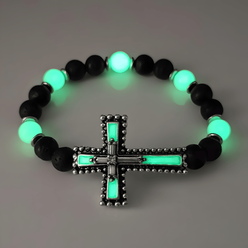 Christianartworkshop Glow-in-the-Dark Cross Jewelry Set with Volcanic Stone: Hold His Grace Close After Dark - image 6
